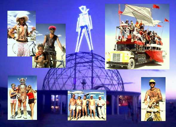 Collage of pictures from Burning Man 2004